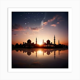 Sunset With Mosques Art Print