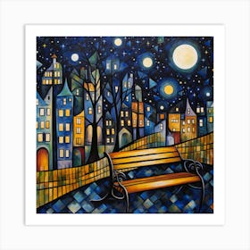 Bench At Night Art Print