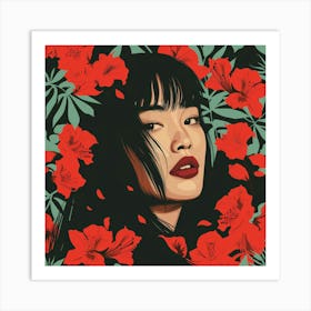 Asian Girl With Flowers 5 Art Print