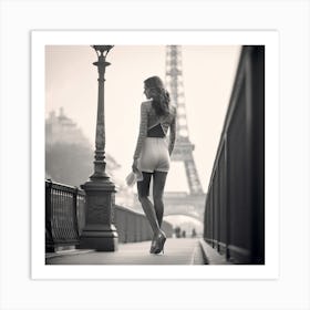 Black and white Paris Eiffel Tower lady legs Art Print