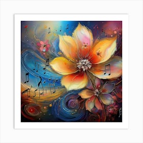 Flower With Music Notes Art Print