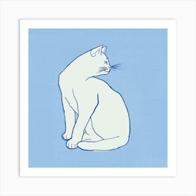 Cat Sitting On A Blue Background Art Print