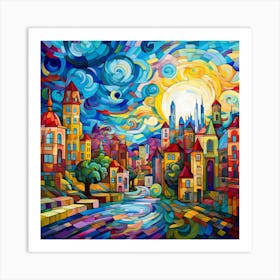 Colorful City At Night Art Print