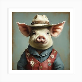 Marjorie The Cowgirl Pig Animal Art Print 0 Art Print