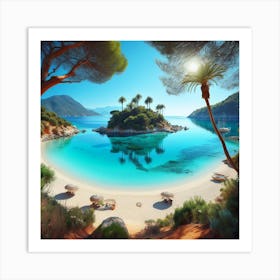 A tranquil and secluded beach with crystal clear turquoise waters.3 Art Print