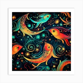 Seamless Pattern With Fishes Art Print