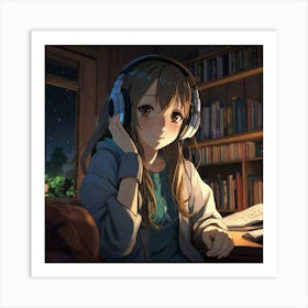 Anime Girl Listening To Music 1 Art Print