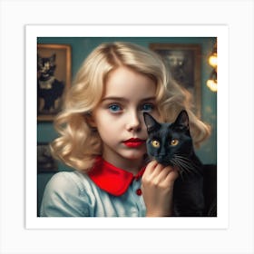 Girl With A Cat Art Print