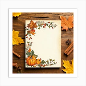 An Autumn Themed Holiday Card Adorning A Vintage Rustic Wooden Finish Laden With A Hand Drawn Dispu 2 1 Art Print