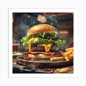 Burger And Fries Art Print