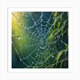 Spider Web With Dew Drops Paintings Art Print Art Print