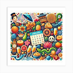 New Year’S Traditions Collage Printed Art A Colorful Collage Of New Year’S Symbols And Traditions From Around The World, Perfect For Celebrating Diversity And Joy In Any Space Printed Art Art Print