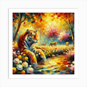 Tiger In The Forest impressionism Art Print