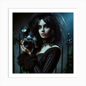 Gothic Girl With Camera Art Print