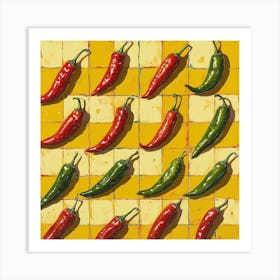 Chilli Peppers Yellow Checkerboard 1 Art Print