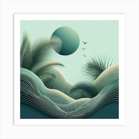 Aesthetic style, Green waves of palm leaf 3 Art Print