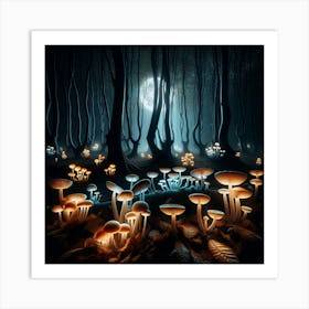 Mushrooms In The Forest Art Print