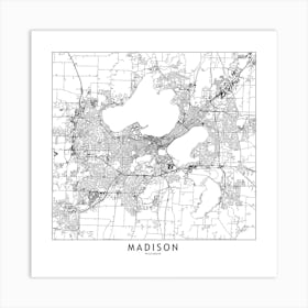 Madison White Map Square Art Print