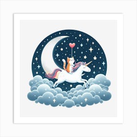 Valentine's Day Lovely Cat Riding a Unicorn 22 Art Print