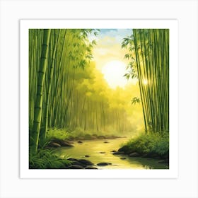 A Stream In A Bamboo Forest At Sun Rise Square Composition 134 Art Print