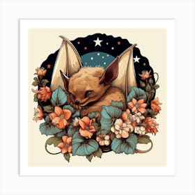 Bat With Flowers Art Print