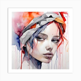 Watercolor Of A Girl Art Print