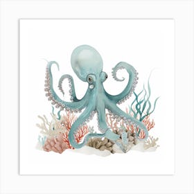 Blue Storybook Style With Seaweed & Coral 4 Art Print
