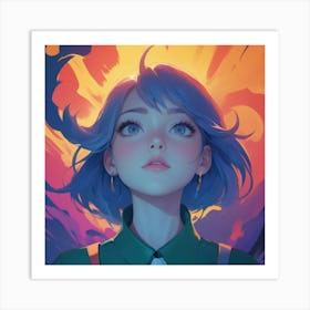 Anime Girl With Blue Hair 4 Art Print