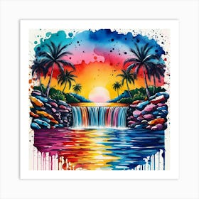 Waterfall Painting 1 Art Print