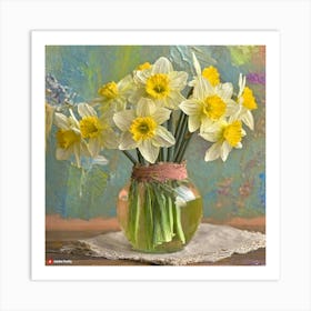 Firefly Vintage Daffodils In A Vase 14132 Art Print