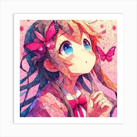 Anime Girl With Butterflies 3 Art Print