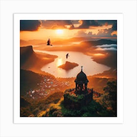 Sunrise Over A Temple Art Print