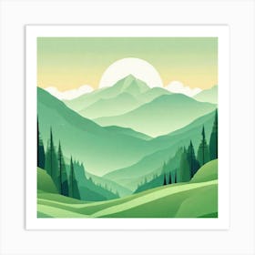 Misty mountains background in green tone 178 Art Print