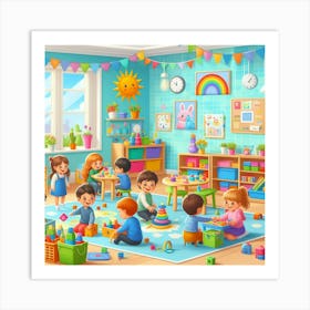 Children Playing In The Classroom Art Print