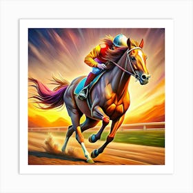 Racehorse Running On A Track Art Print