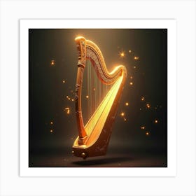 Mystical Harp Floating In The Air With Golden Light And Sparkling Musical Notes 1 Art Print