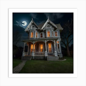 Victorian House At Night Art Print