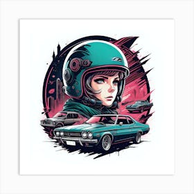 Girl With Car Art Print