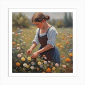 An Impresionist Oil Painting Of A Girl Plucking Th 1 Art Print