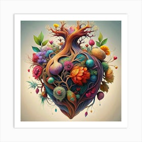 A Human Heart Transformed Into A Lush, Colorful Garden Art Print