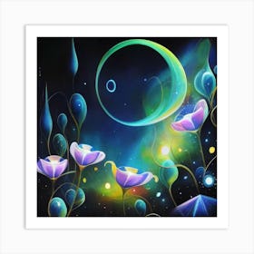 Abstract oil painting: Water flowers in a night garden 17 Art Print