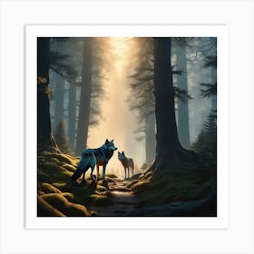 Two Wolves In The Forest Art Print