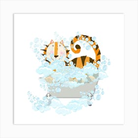 Tiger in the Tub Art Print