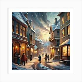 Snowy Street In A Historic Town 1 Art Print