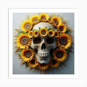 Sunflower Skull 2 Art Print