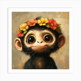 Little Monkey With Flower Crown Art Print