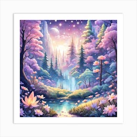 A Fantasy Forest With Twinkling Stars In Pastel Tone Square Composition 48 Art Print