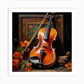 Violin And Flowers Art Print