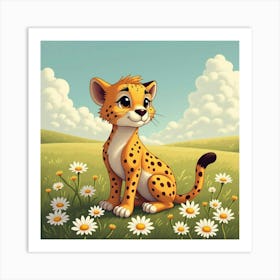 Cheetah On A Bed Of Daisies 1 Art Print