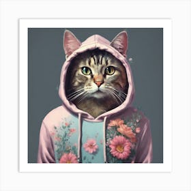 Cat In Hoodie 2 Art Print